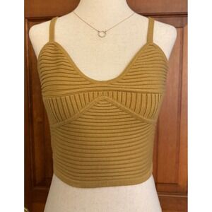 Aerie Top Womens M Take Charge Ribbed Sweater Corset Tank Golden Amber